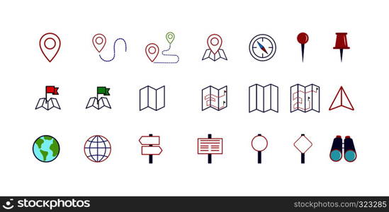 Set of navigation icons, flat style for websites and apps