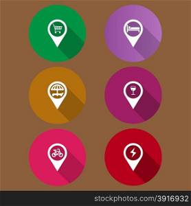 set of navigation icons in a flat design with long shadows. set of navigation icons
