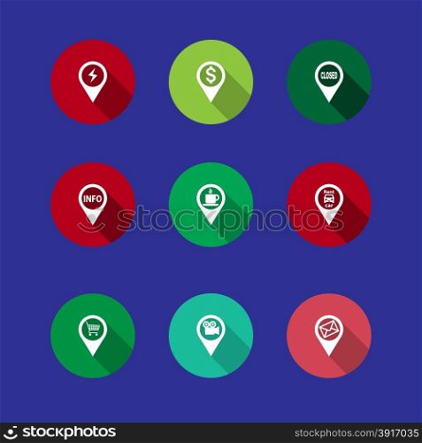 set of navigation icons with long shadows. Flat style. set of navigation icons