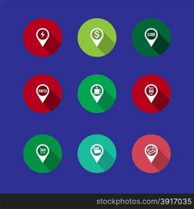 set of navigation icons with long shadows. Flat style. set of navigation icons