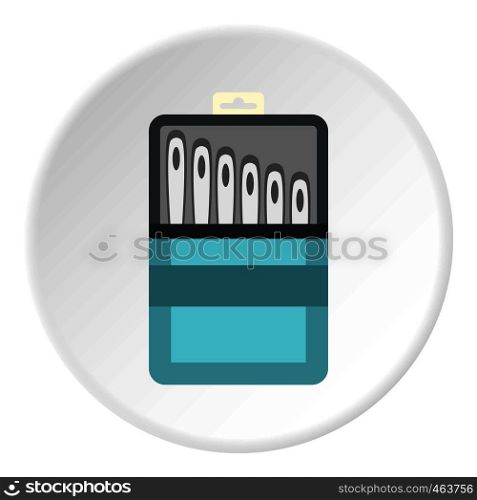 Set of needles icon in flat circle isolated vector illustration for web. Set of needles icon circle