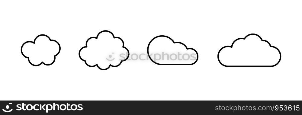 Set of new style white vector stroke clouds isolated on white background. Cloud vector icon. Collection of vector clouds. Cloud. Cloud icon. EPS 10. Set of new style white vector stroke clouds isolated on white background. Cloud vector icon. Collection of vector clouds. Cloud. Cloud icon.