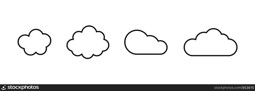 Set of new style white vector stroke clouds isolated on white background. Cloud vector icon. Collection of vector clouds. Cloud. Cloud icon. EPS 10. Set of new style white vector stroke clouds isolated on white background. Cloud vector icon. Collection of vector clouds. Cloud. Cloud icon.