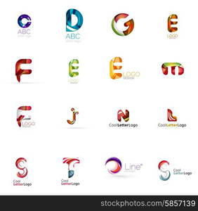 Set of new universal company logo ideas, geometric business icon collection - alphabet letters, swirl waves and other shapes