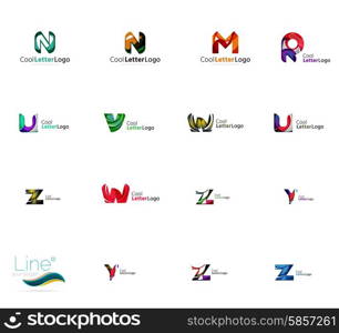 Set of new universal company logo ideas, geometric business icon collection - alphabet letters, swirl waves and other shapes