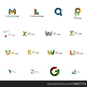 Set of new universal company logo ideas, geometric business icon collection - alphabet letters, swirl waves and other shapes