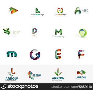 Set of new universal company logo ideas, geometric business icon collection - alphabet letters, swirl waves and other shapes