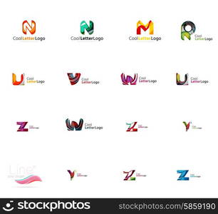 Set of new universal company logo ideas, geometric business icon collection - alphabet letters, swirl waves and other shapes