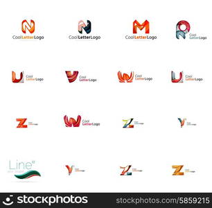 Set of new universal company logo ideas, geometric business icon collection - alphabet letters, swirl waves and other shapes