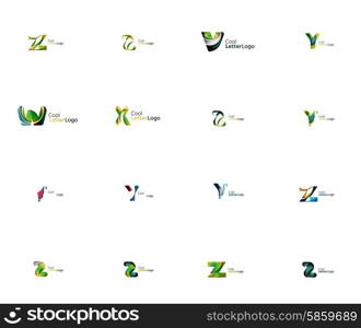 Set of new universal company logo ideas, geometric business icon collection - alphabet letters, swirl waves and other shapes