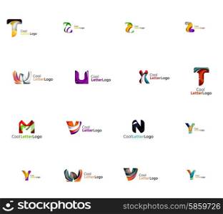 Set of new universal company logo ideas, geometric business icon collection - alphabet letters, swirl waves and other shapes