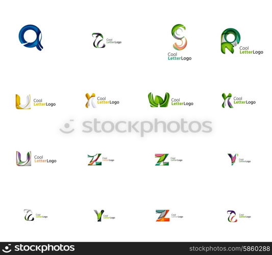 Set of new universal company logo ideas, geometric business icon collection - alphabet letters, swirl waves and other shapes