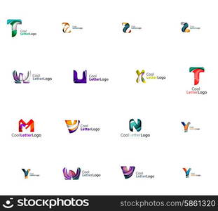 Set of new universal company logo ideas, geometric business icon collection - alphabet letters, swirl waves and other shapes