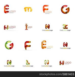 Set of new universal company logo ideas, geometric business icon collection - alphabet letters, swirl waves and other shapes