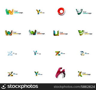 Set of new universal company logo ideas, geometric business icon collection - alphabet letters, swirl waves and other shapes