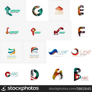 Set of new universal company logo ideas, geometric business icon collection - alphabet letters, swirl waves and other shapes