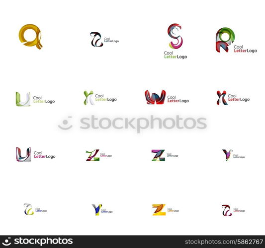 Set of new universal company logo ideas, geometric business icon collection - alphabet letters, swirl waves and other shapes