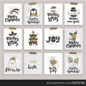 Set of new year and christmas cards.. Set of new year and christmas cards. Vector illustration.