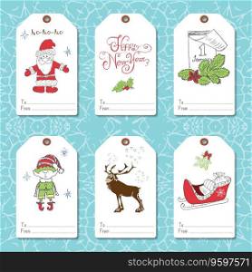 Set of new year gift tags template hand drawn vector image