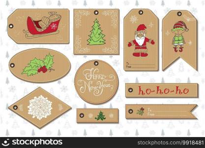 Set of New Year gift tags vector template, Hand drawn Sketch elements with Lettering set. Present cards design of happy new year 2016. Doodles and festive elements,  Vector Illustration.. Set of New Year gift tags vector template, Hand drawn Sketch elements with Lettering set. Present cards design of happy new year 2016. Doodles and festive elements,  Vector Illustration