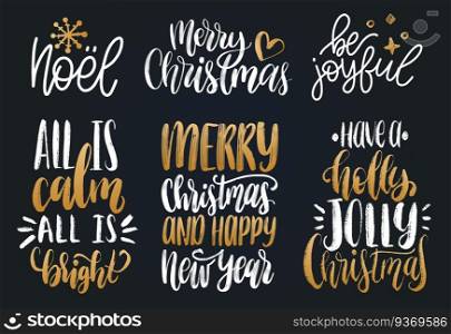 Set of New Year hand lettering. Vector Christmas calligraphic illustrations. Happy Holidays greeting card concepts, poster templates.. Set of New Year hand lettering.Vector Christmas calligraphic illustrations.Happy Holidays greeting card concepts,poster.