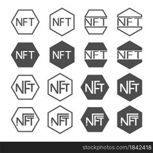 set of NFT token icons on a white background. Cryptocurrency for the purchase of crypto art. Scalable vector illustration