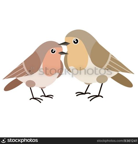 Set of Nightingale. Four Bird. Wild animal. Winged songbird. Cartoon flat illustration.. Set of Nightingale. Four Bird. Wild animal.