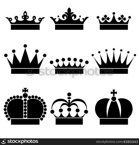 Set of nine crown on the white background