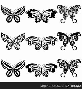 Set of nine different forms of butterflies