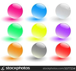 Set of nine glass spheres