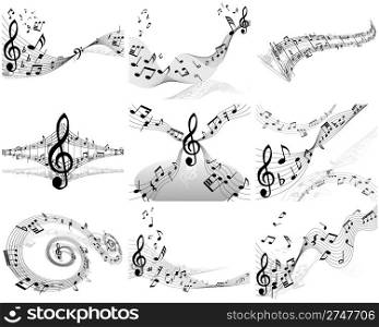 Set of nine vector musical notes staff