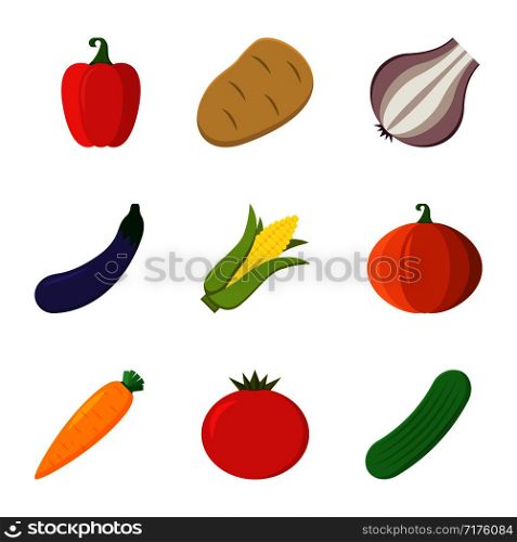 set of nine vegetables in flat style, vector. set of nine vegetables in flat style