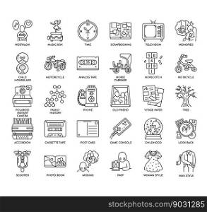 Set of Nostalgia thin line icons for any web and app project.