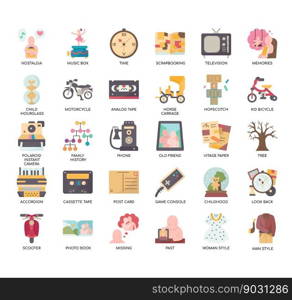 Set of Nostalgia thin line icons for any web and app project.