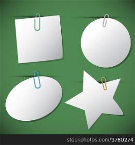Set of note papers with paperclip, vector illustration