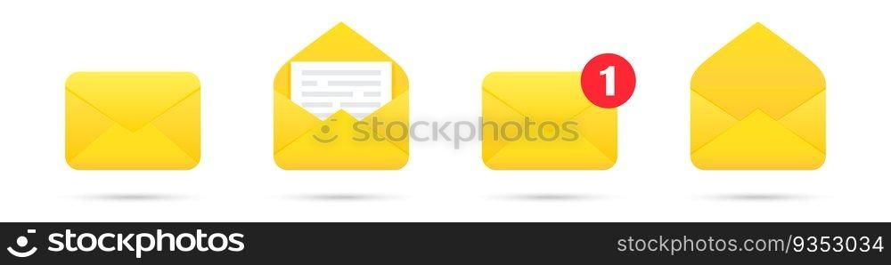 Set of notification mail envelope icons with shadow