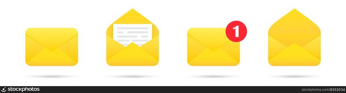 Set of notification mail envelope icons with shadow