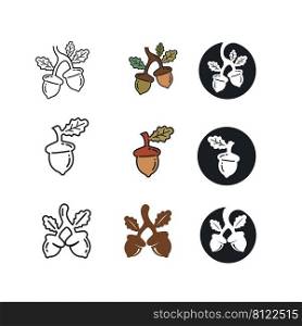 set of oak acorn vector illustration design template