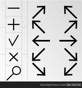 Set of objects on the theme of arrows, mathematical symbols. Vector illustration on the theme arrows, mathematical symbols