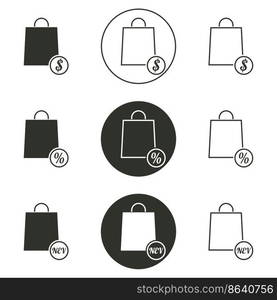 Set of objects on the theme of handbag icons. Vector illustration on the theme handbag icons