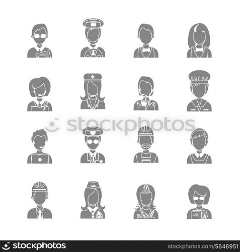 Set of occupations profession people characters in gray color vector illustration