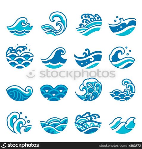 Set of ocean wave logo design template vector. Modern and traditional sea wave style.