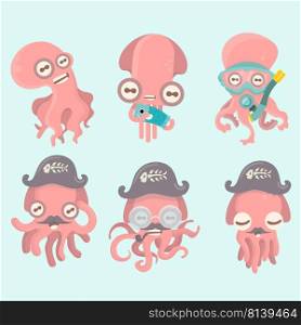 Set of octopuses. 