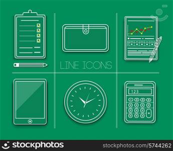 Set of office and business work elements. Line icons