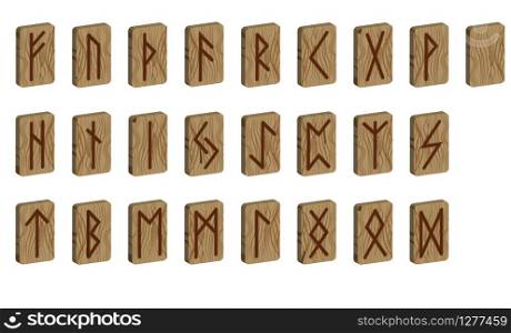 Set of Old Norse Scandinavian runes. Rune alphabet. Occult ancient symbols. Vertical projection. Scandinavian. Imitation burning wood. Wood Cut Texture. Set of Old Norse Scandinavian runes. Rune alphabet. Occult ancient symbols.