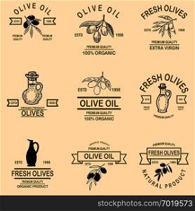Set of olive oil emblems. Design element for logo, label, sign, poster, t shirt. Vector illustration