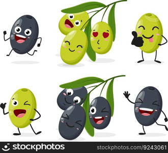 Set of olives cartoon cute character	