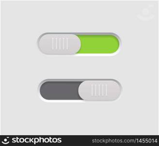 Set of On and Off toggle switch buttons.Black and white switch buttons set.Toggle slide for mobile app, social media. vector eps10. Set of On and Off toggle switch buttons.Black and white switch buttons set.Toggle slide for mobile app, social media. vector illustration