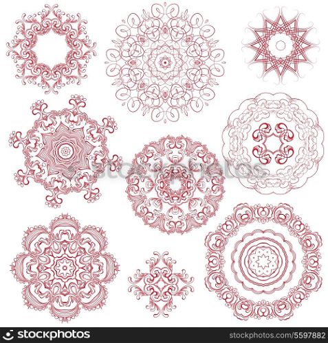 Set of one color round ornaments, Lace floral patterns