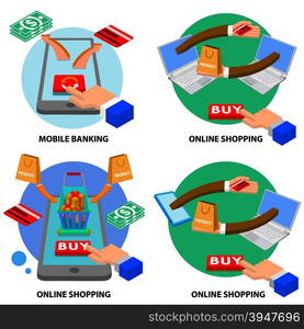 Set of online shopping, mobile banking,online marketing illustrations in flat style.